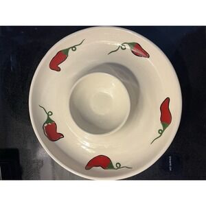Vtg.‎ Storyteller Arts Pottery Hand Painted Red Chili Pepper Chip Dip Platter
